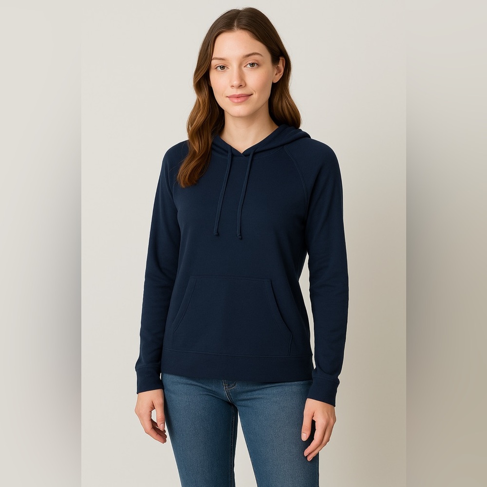 Ibex Navy Blue Waffle Knit Merino Wool Light Weight Pop Over Hoodie Sz S GUC